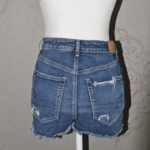 American Eagle Ne(x)t Level Stretch Blue Ripped Jean Shorts - Picture 3 of 4